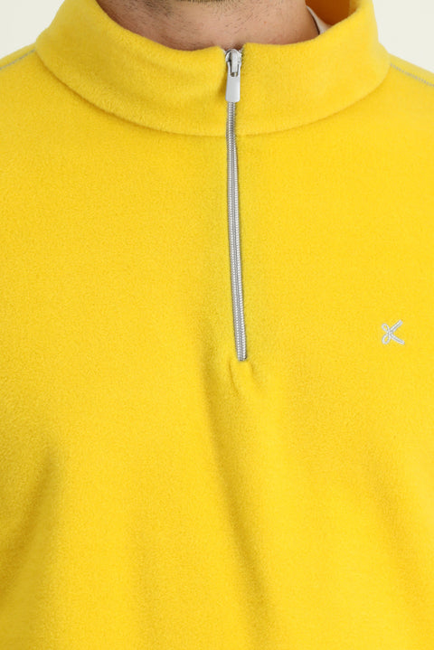 Lemon Yellow Half-Zip Stand-Up Collar Cold-Resistant, Non-Pilling Fleece Sweatshirt