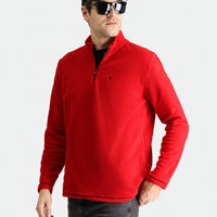 Dark Red Half-Zip Stand-Up Collar Cold-Resistant, Non-Pilling Fleece Sweatshirt