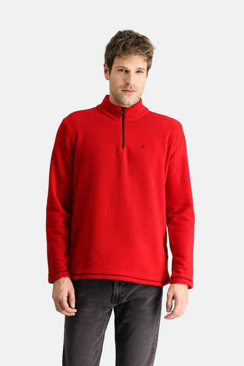 Dark Red Half-Zip Stand-Up Collar Cold-Resistant, Non-Pilling Fleece Sweatshirt