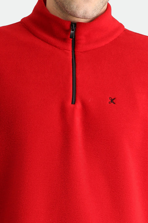 Dark Red Half-Zip Stand-Up Collar Cold-Resistant, Non-Pilling Fleece Sweatshirt