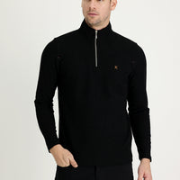 Black Semi-Turtleneck Zip-Up Embroidered Sweatshirt