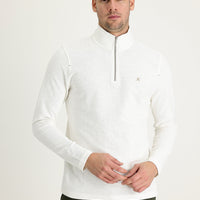 Ekru Yarım Balıkçı Yaka Fermuarlı Nakışlı Sweatshirt