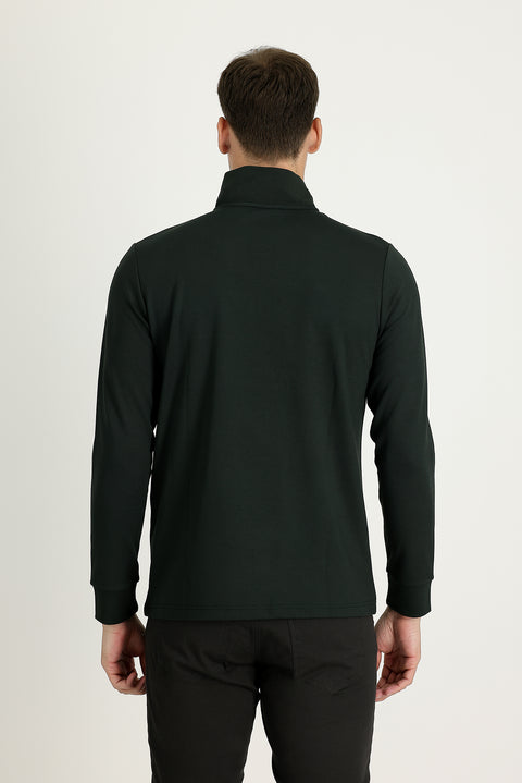 Medium Khaki Semi-Turtleneck Slim Fit Narrow Cut Zip-Up Sweatshirt