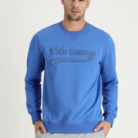 Havacı Mavi Bisiklet Yaka Slim Fit Dar Kesim Baskılı Sweatshirt