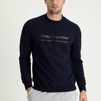 Medium Navy Crew Neck Slim Fit Printed Sweatshirt