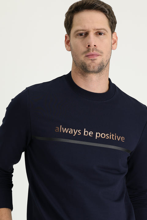 Medium Navy Crew Neck Slim Fit Printed Sweatshirt
