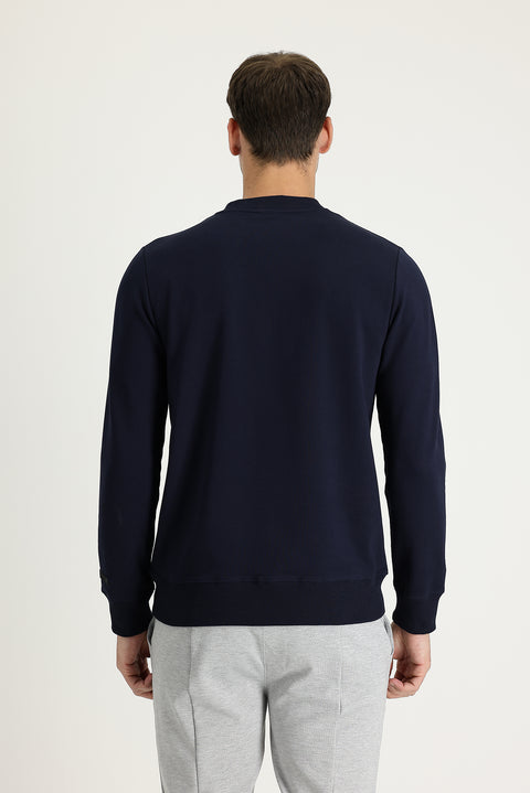 Medium Navy Crew Neck Slim Fit Printed Sweatshirt