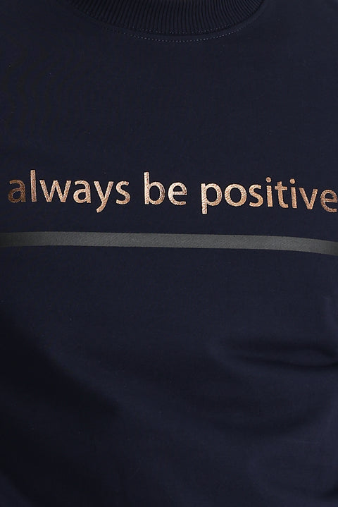Medium Navy Crew Neck Slim Fit Printed Sweatshirt