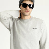 Medium Grey Melange Crew Neck Slim Fit Printed Cotton Sweatshirt