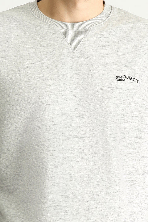 Medium Grey Melange Crew Neck Slim Fit Printed Cotton Sweatshirt