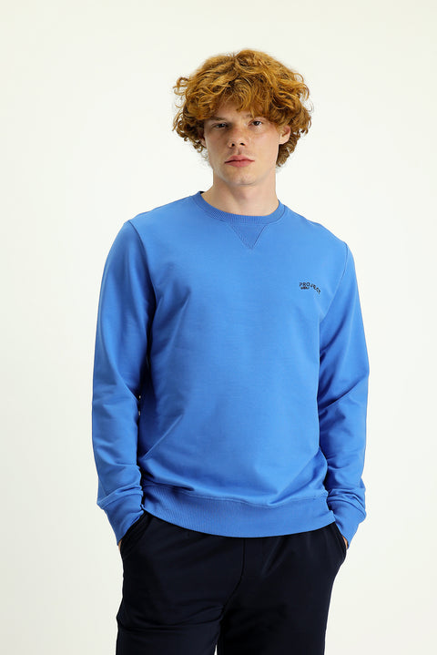 Aviator Blue Crew Neck Slim Fit Printed Cotton Sweatshirt