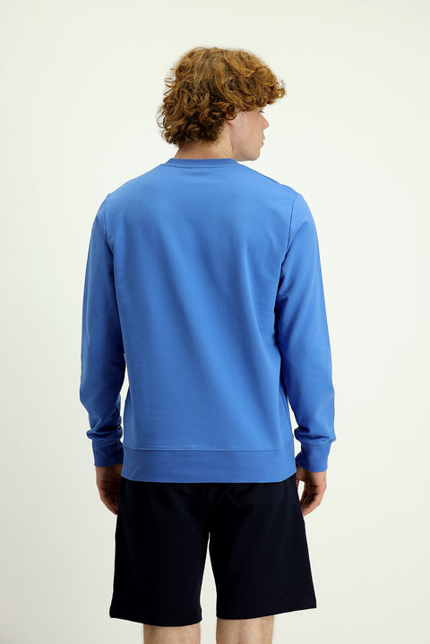 Aviator Blue Crew Neck Slim Fit Printed Cotton Sweatshirt
