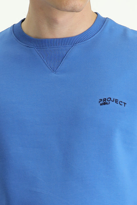 Aviator Blue Crew Neck Slim Fit Printed Cotton Sweatshirt