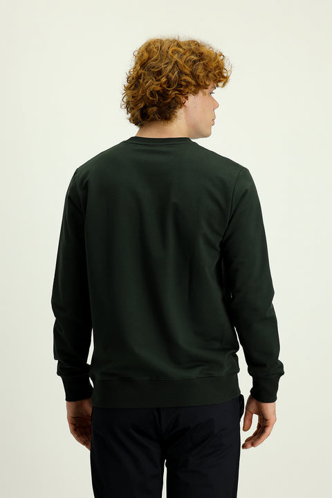 Orta Haki Bisiklet Yaka Slim Fit Dar Kesim Baskılı Pamuklu Sweatshirt