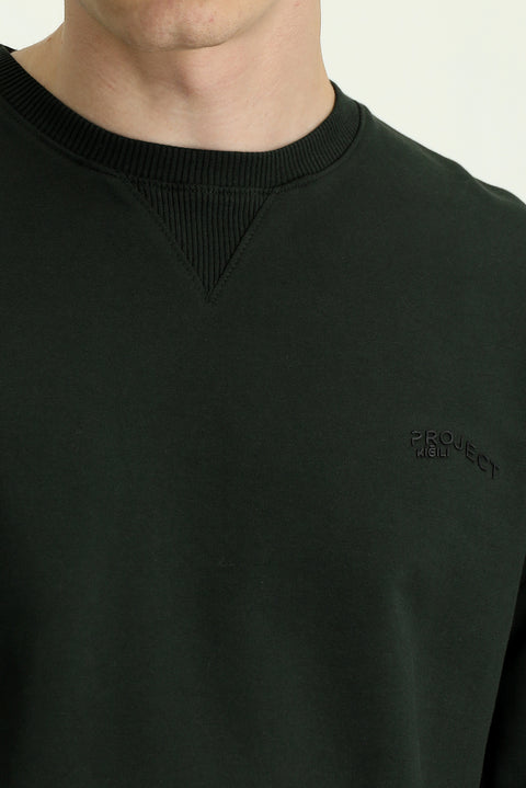 Orta Haki Bisiklet Yaka Slim Fit Dar Kesim Baskılı Pamuklu Sweatshirt