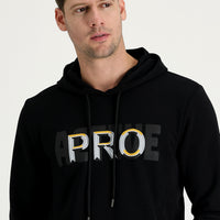 Black Hooded Slim Fit Printed Sweatshirt