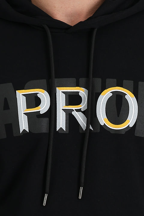 Black Hooded Slim Fit Printed Sweatshirt