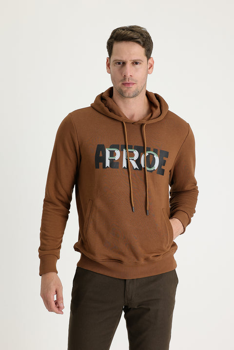 Tarçın  Kapüşonlu Slim Fit Dar Kesim Baskılı Sweatshirt