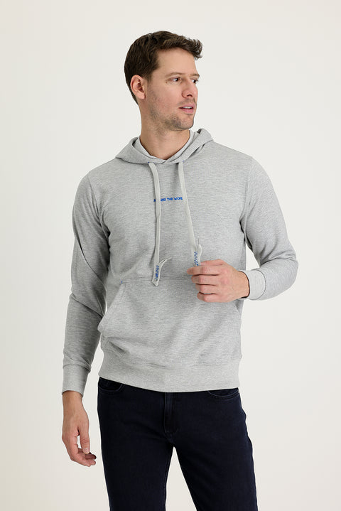 Light Grey Melange Hooded Embroidered Sweatshirt