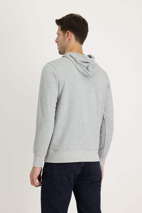 Light Grey Melange Hooded Embroidered Sweatshirt