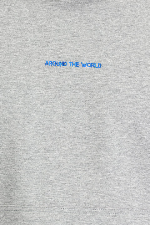 Light Grey Melange Hooded Embroidered Sweatshirt