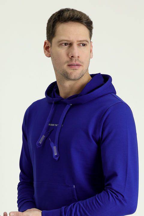Saks Mavi Kapüşonlu Nakışlı Sweatshirt