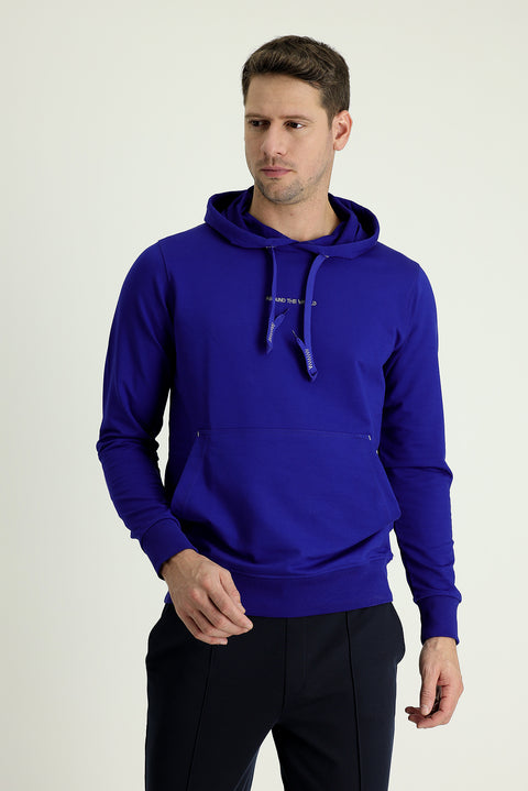 Saks Mavi Kapüşonlu Nakışlı Sweatshirt