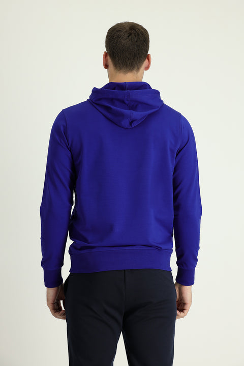 Saks Mavi Kapüşonlu Nakışlı Sweatshirt
