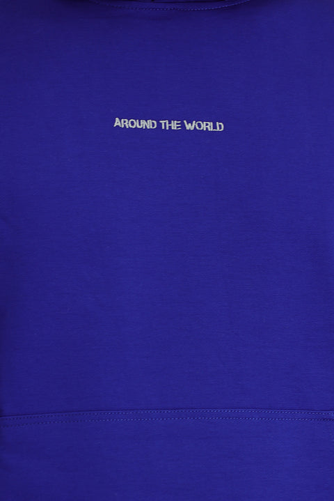 Saks Mavi Kapüşonlu Nakışlı Sweatshirt