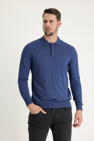  İndigo Melanj Polo Yaka Regular Fit Triko Kazak