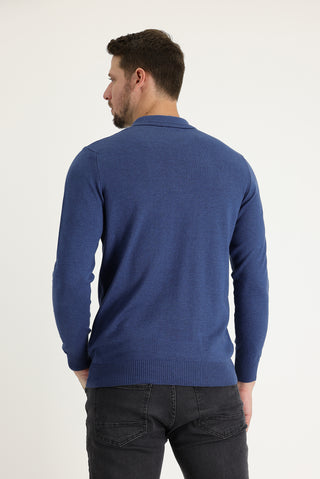  İndigo Melanj Polo Yaka Regular Fit Triko Kazak