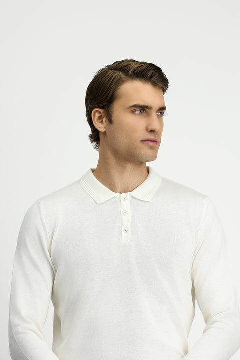 Ekru Polo Yaka Regular Fit Pamuklu Triko Kazak