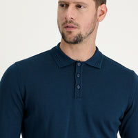 Orta Petrol Polo Yaka Regular Fit Pamuklu Triko Kazak
