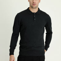 Dark Anthracite Polo Collar Regular Fit Cotton Knit Sweater