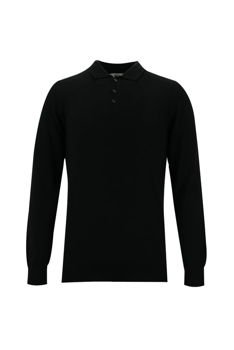 Black Polo Collar Slim Fit Knit Sweater