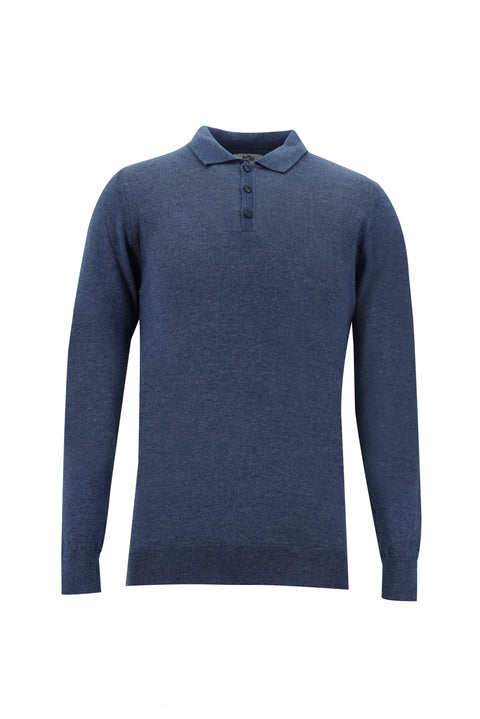 İndigo Melanj Polo Yaka Slim Fit Triko Kazak