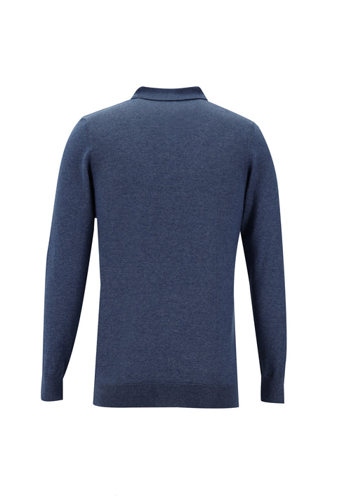 İndigo Melanj Polo Yaka Slim Fit Triko Kazak