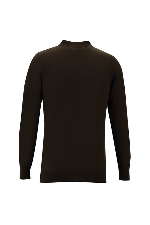 Dark Brown Polo Collar Slim Fit Knit Sweater