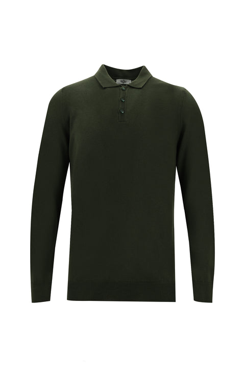 Orta Haki Polo Yaka Slim Fit Triko Kazak