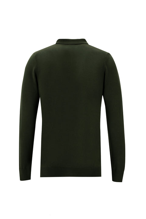 Orta Haki Polo Yaka Slim Fit Triko Kazak