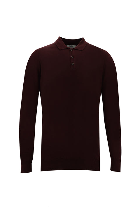 Koyu Bordo Polo Yaka Slim Fit Triko Kazak