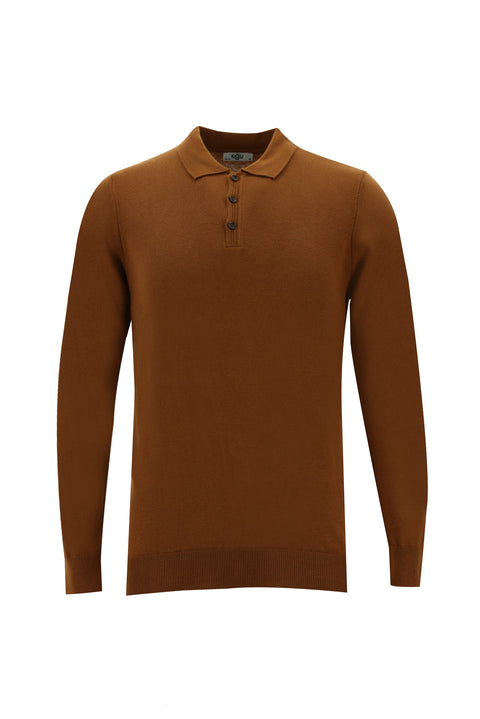 Cinnamon Polo Collar Slim Fit Knit Sweater