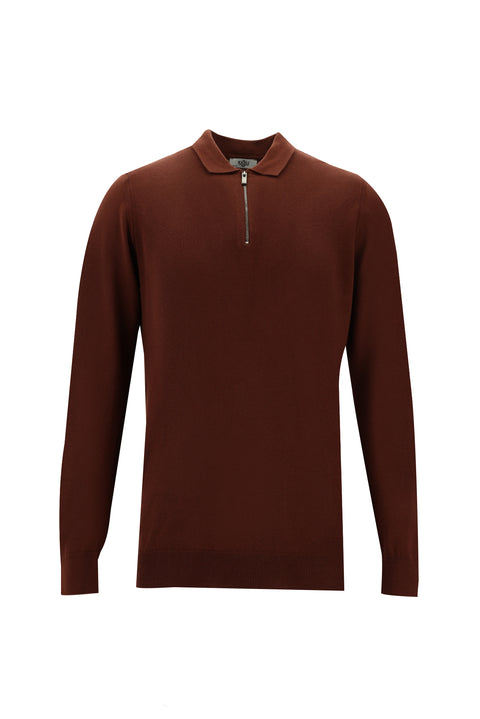 Terracotta Polo Collar Slim Fit Knit Sweater