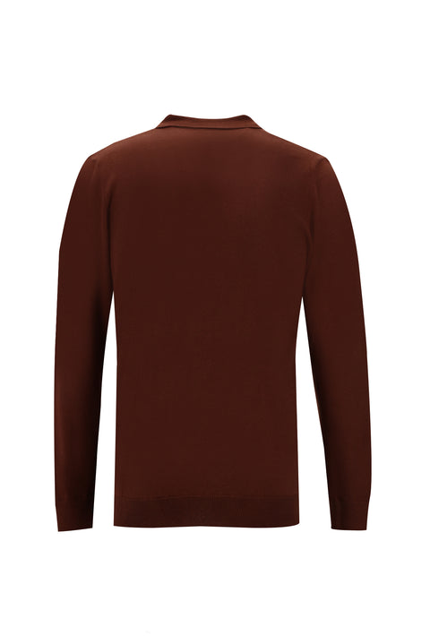 Terracotta Polo Collar Slim Fit Knit Sweater