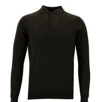 Dark Brown Polo Collar Regular Fit Knitted Sweater