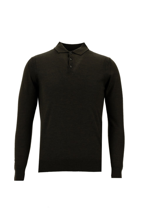 Dark Brown Polo Collar Regular Fit Knitted Sweater