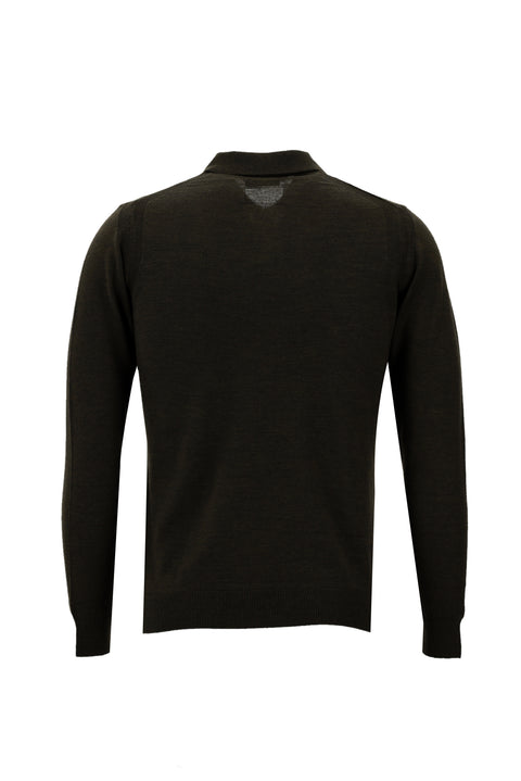 Dark Brown Polo Collar Regular Fit Knitted Sweater