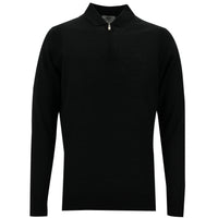 Siyah Polo Yaka Regular Fit Fermuarlı Yünlü Triko Kazak