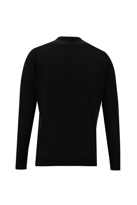 Siyah Polo Yaka Regular Fit Fermuarlı Yünlü Triko Kazak
