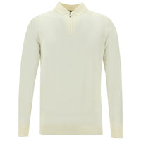 Off-White Polo Collar Regular Fit Zip-Up Wool Knit Sweater